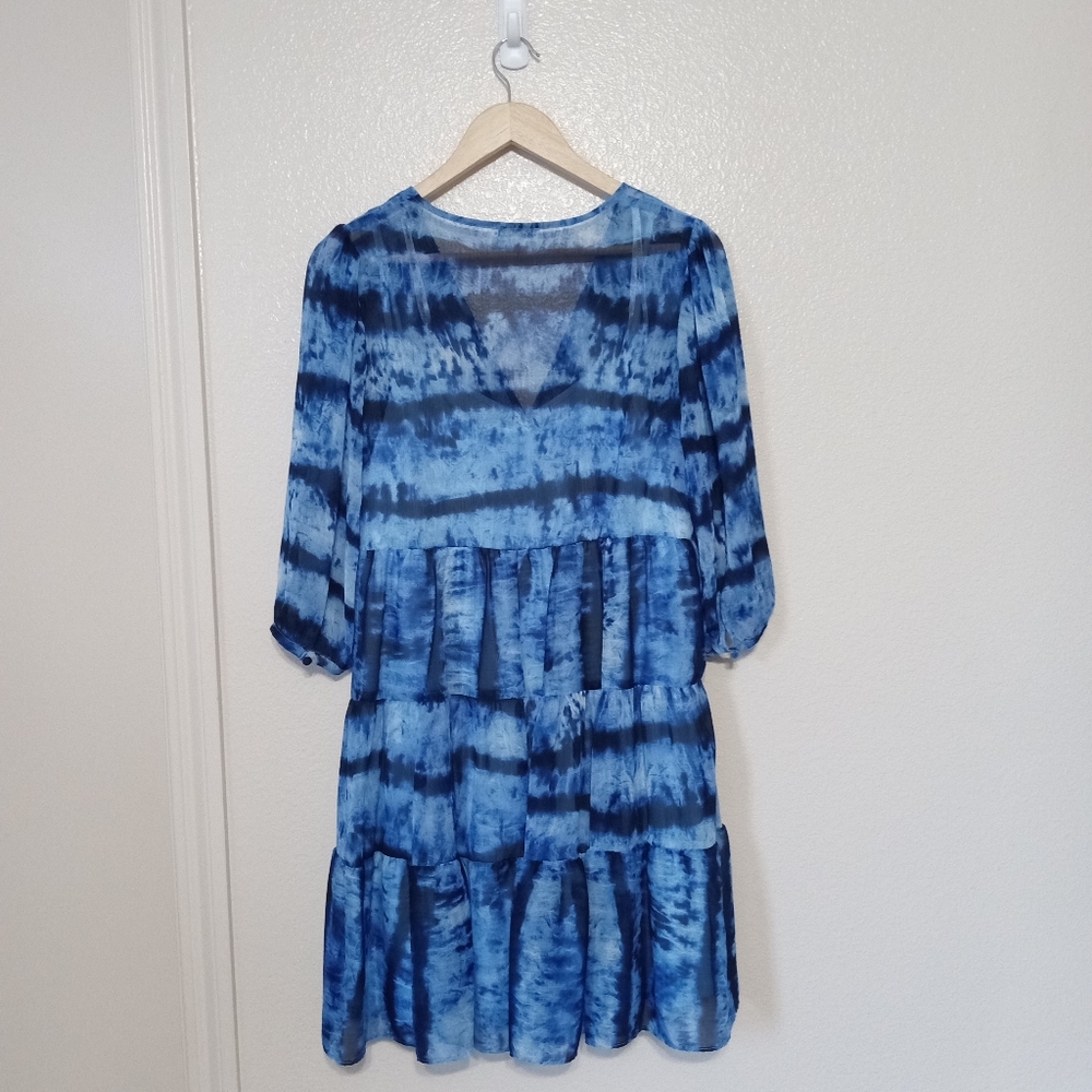 Calvin Klein NWOT v-neck Tie Dye Surplice Fully Lined Faux Wrap Dress Size 10 - Picture 2 of 9
